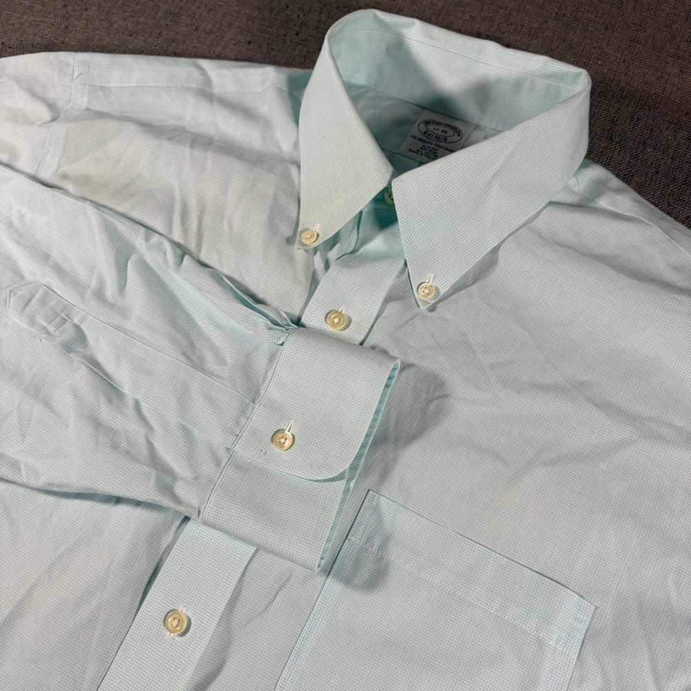Brooks Brothers Button Down‎ Dress Shirt Mens 17-35 Light Blue Slim Fit Non-Iron